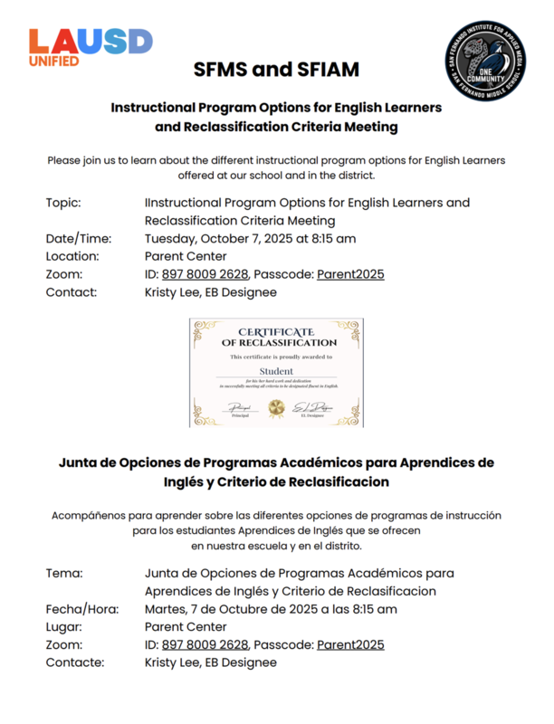 Instructional Program for English Learners and Reclassification Criteria Meeting Featured Photo