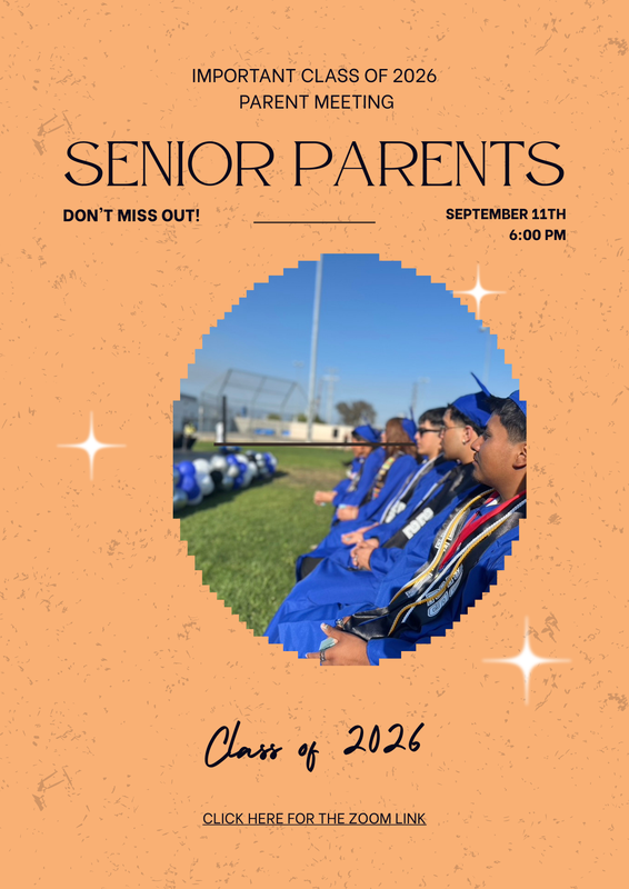 Senior Parent Meeting - Thursday, Sept 11th @6:00 pm on Zoom