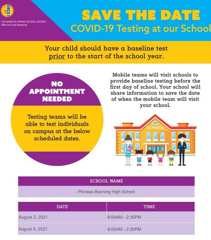 COVID-19 Testing at Banning HIgh School - 8/2 and 8/9 from 8-2:30PM Featured Photo
