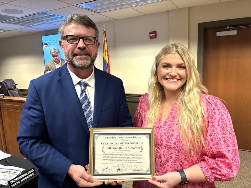 Southeast High School Teacher Catherine McGowin and Superintendent John-Mark Cain