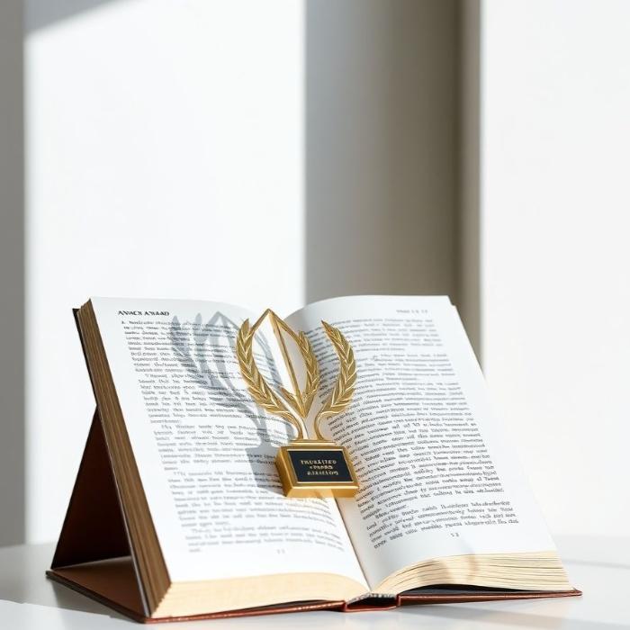 book with an award between the pages