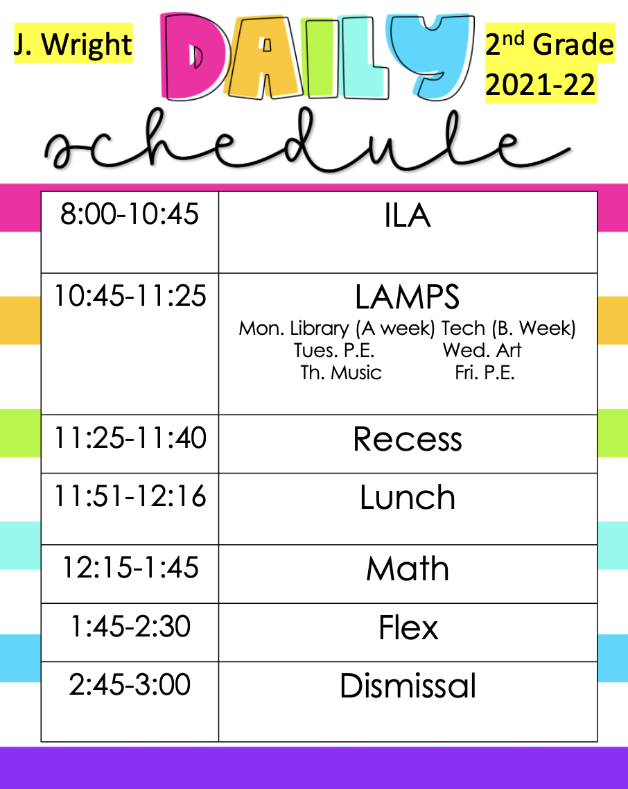 Learning Schedule Jaime Wright Ellendale Elementary