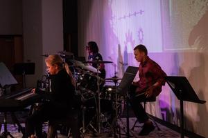 Middle school band playing instruments
