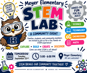 Promotional poster for a community STEM event at Meyer Elementary.