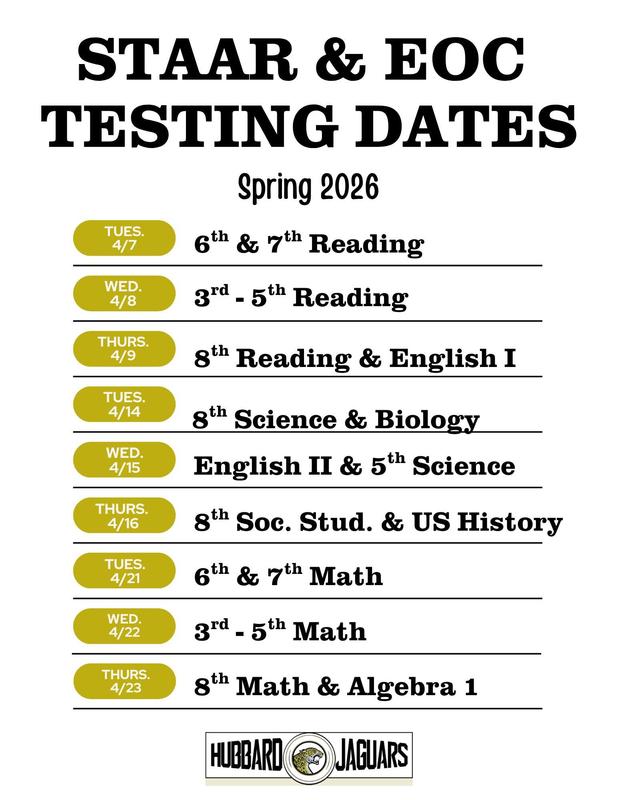 2026 Spring STAAR and EOC Testing Dates