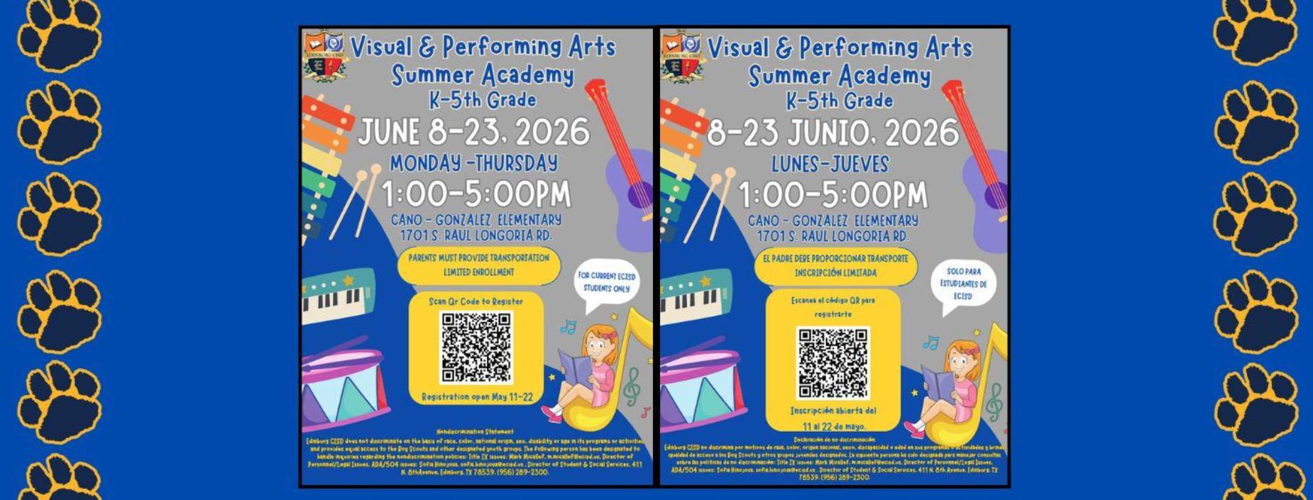 Visual & Performing Arts Summer Academy June 8-23 1:00 PM-5:00 PM
