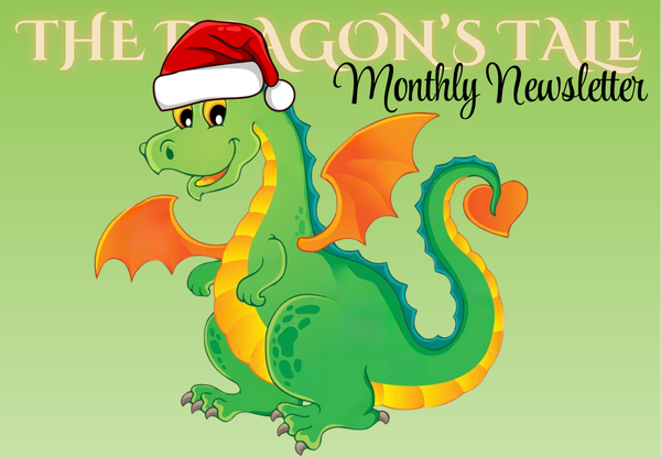 Dragon with a Santa hat the dragon's tale monthly newsletter