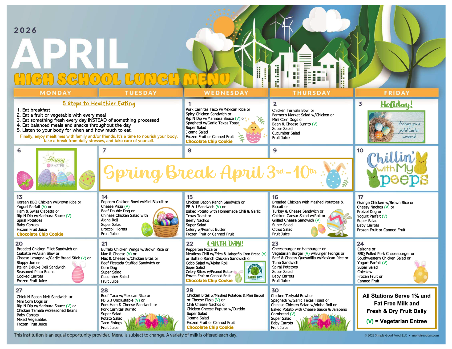 High School Lunch Menu (click to view)