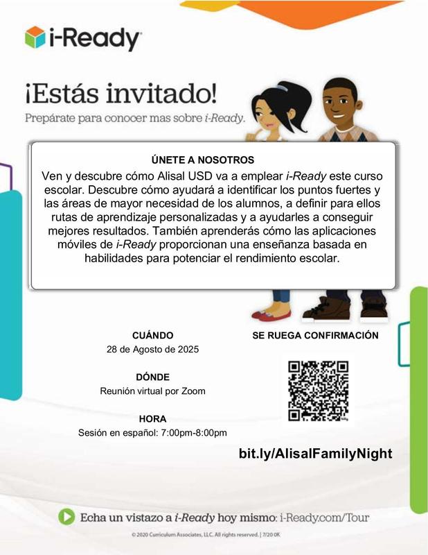 Flier with iReady meeting information in Spanish