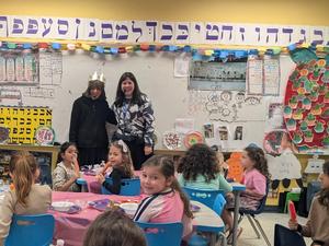 Morah Dena and Morah Rivkah at the kindergarten melave malka