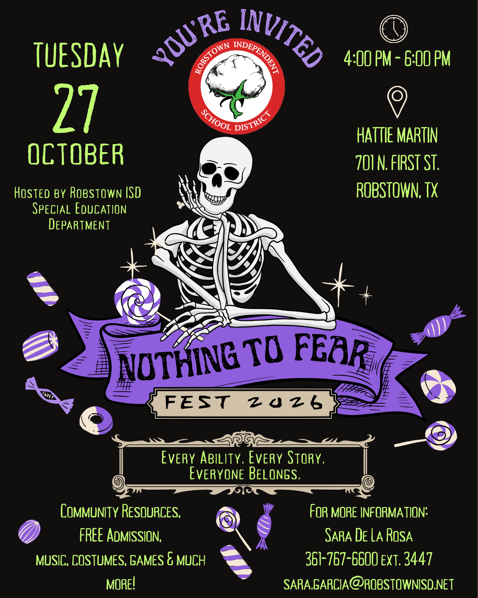 Skeleton-themed invitation for a community festival with event details.