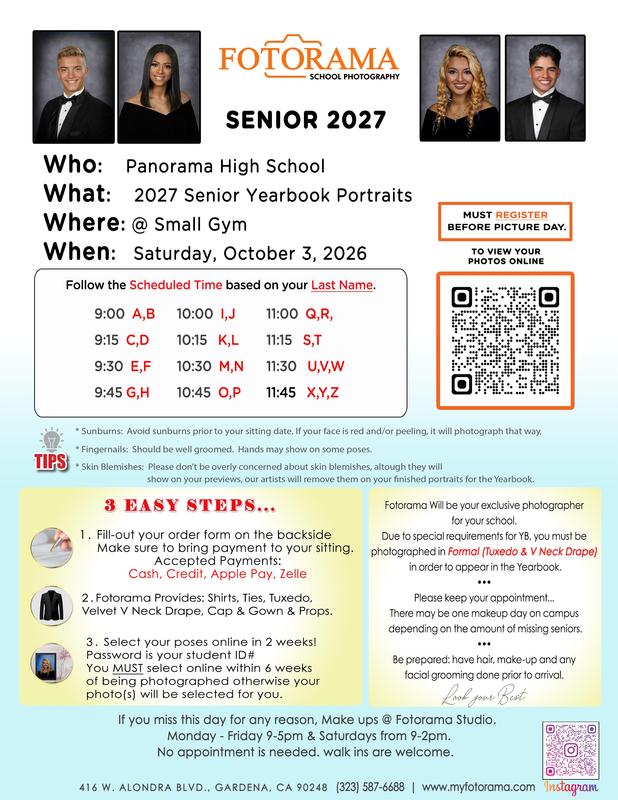 Senior Portraits on October 3rd 9am-12 pm at the Small Gym
