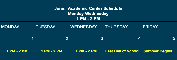 Finals Week: Academic Center Schedule