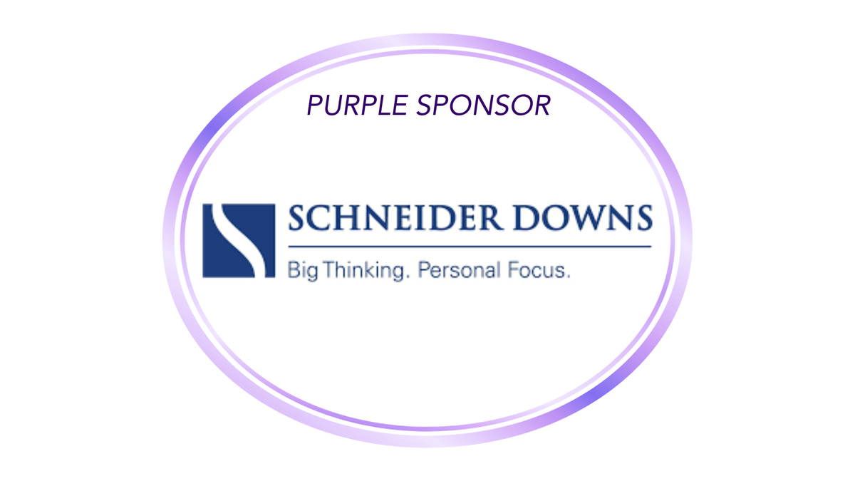 purple oval with blue Schneider Downs logo inside