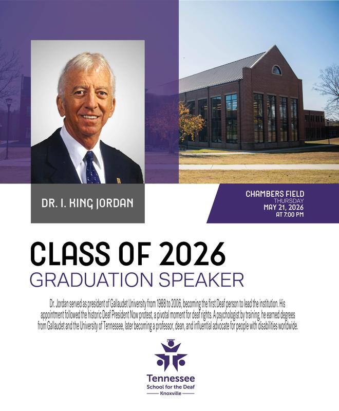 Graduation invitation featuring Dr. I. King Jordan as the speaker.