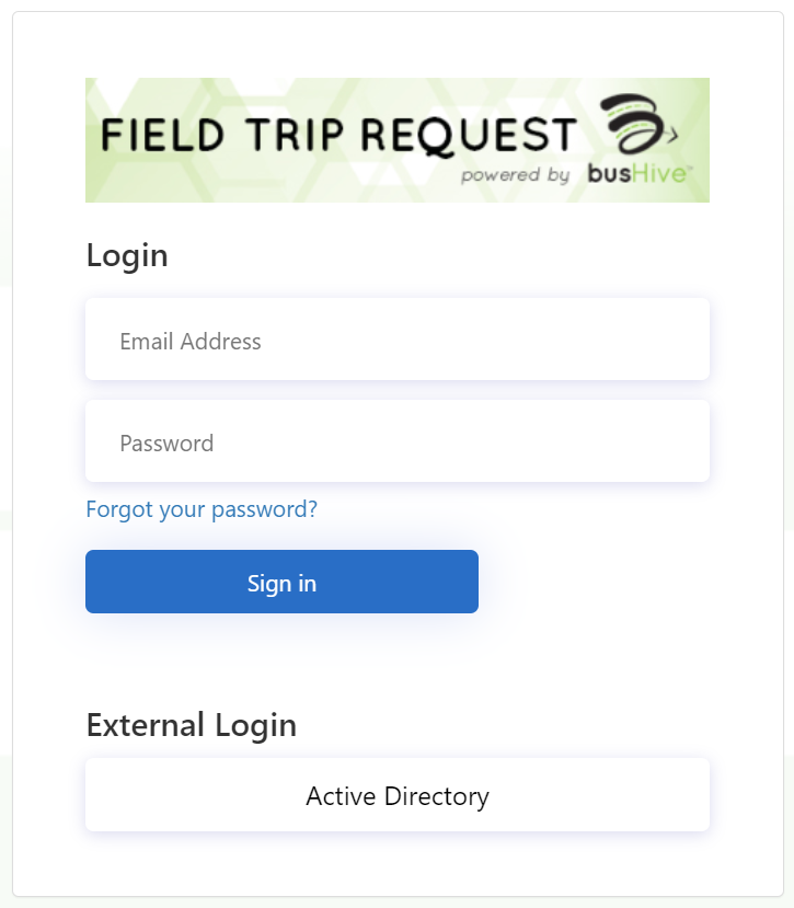 bushive field trip login screen