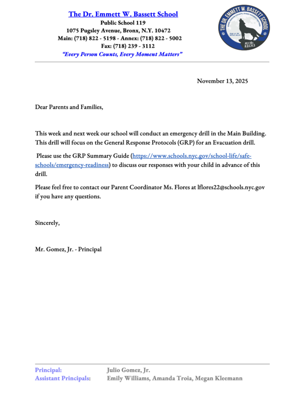 Parent Letter GRP Drills November 2025