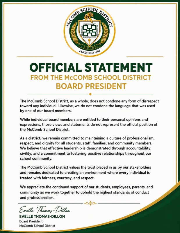 MSD Official Statement by Board President Mrs. Evelle Thomas-Dillon