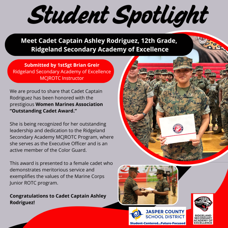 Student Spotlight: Meet Cadet Captain Ashley Rodriguez, 12th Grade, Ridgeland Secondary Academy of Excellence