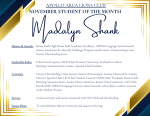 Lions Club Student of the Month