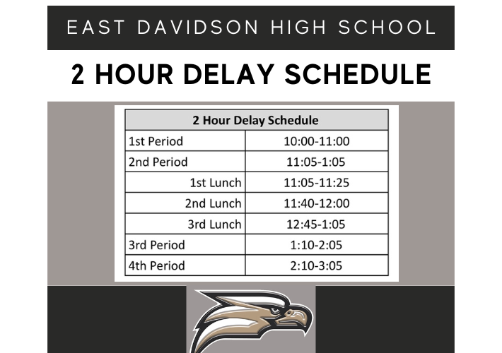 Schedule for the East Davidson High School 2-hour delay.