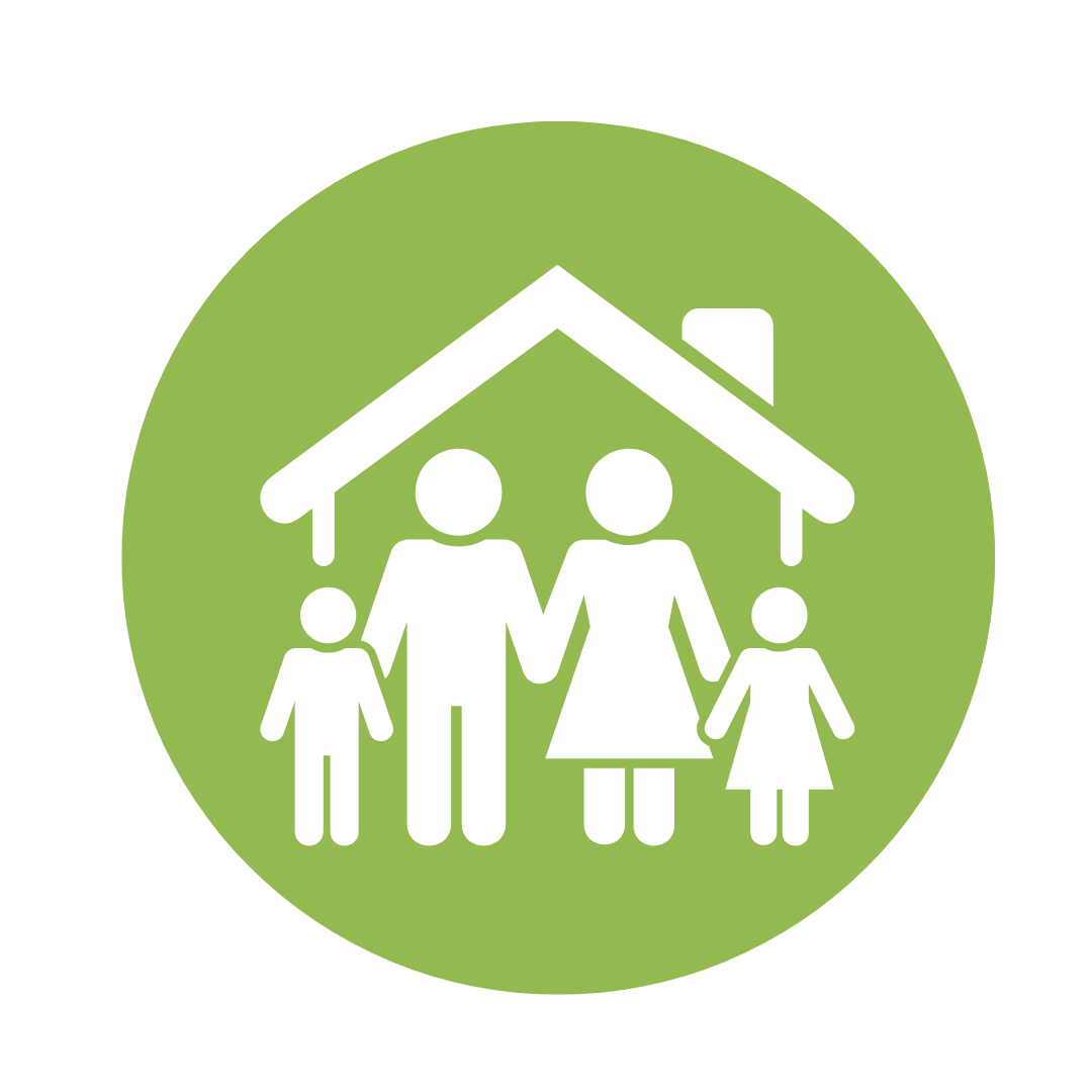 white family icon on green circular background