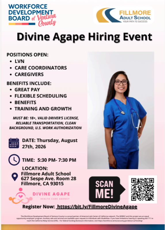 Divine Agape Hiring Event at Fillmore Adult School Featured Photo