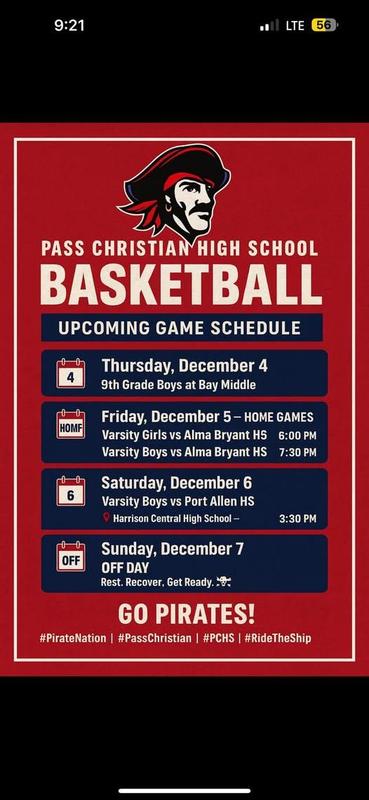 It’s been a busy week Pirate Nation ! Please stay connected with us as we close out the week with MORE BASKETBALL !