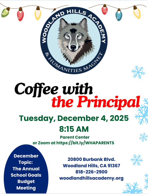 Coffee with the Principal - Tues. Dec 4, 2025 - 8:15 AM - Parent Center