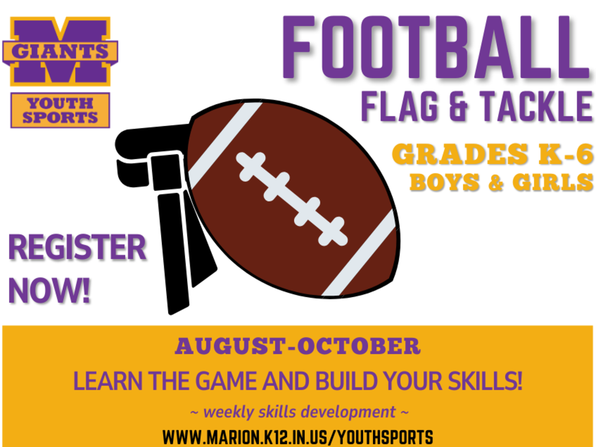 promo graphic - Marion Youth Sports fall 2026 - football