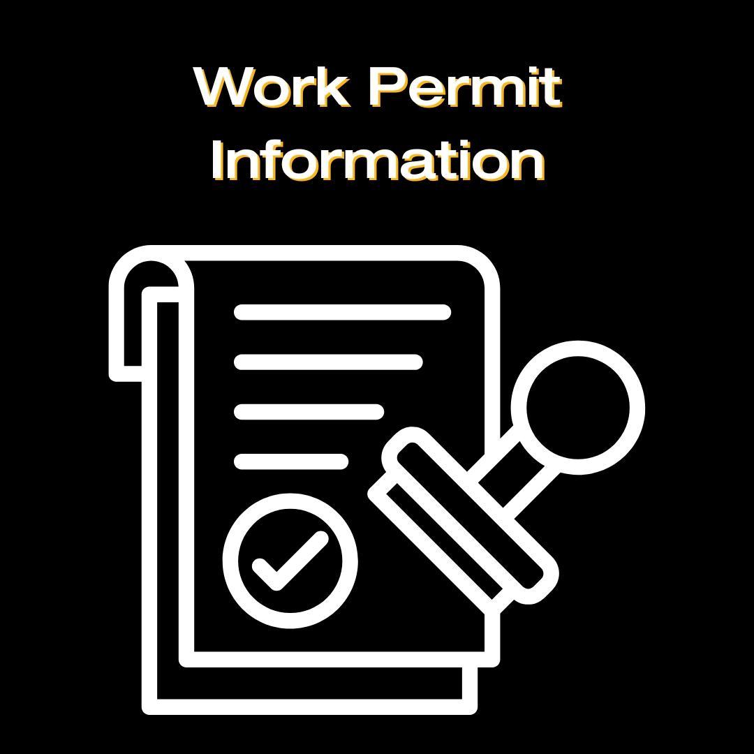 "Work Permit Information" with an image showing a checkmark.