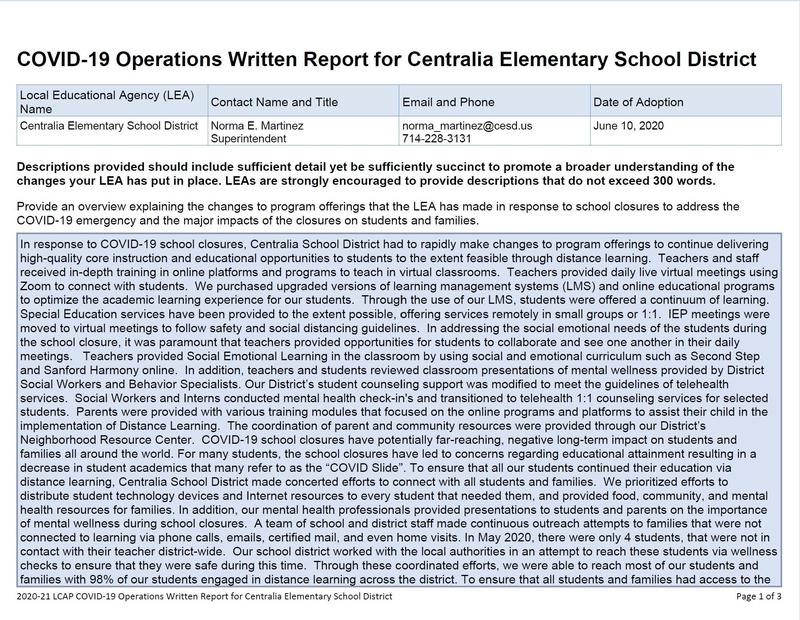 LCAP Operations Written Report