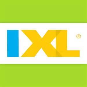 IXL logo with blue and yellow text on green
