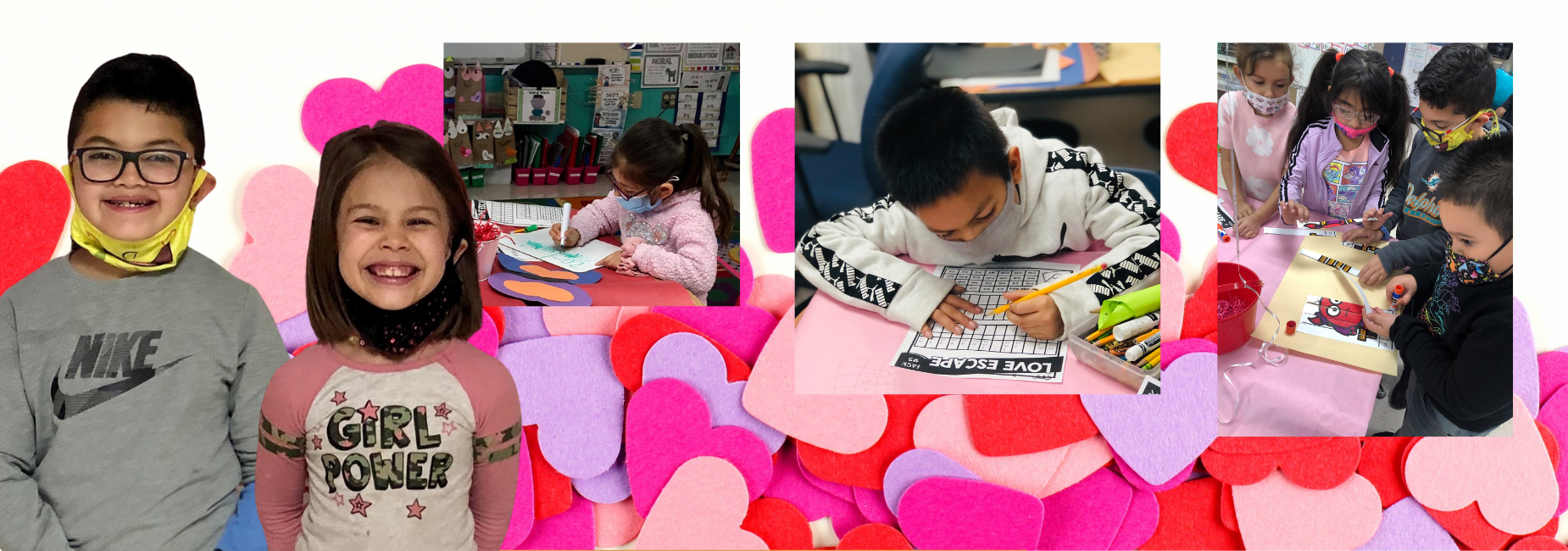 collage of photos showing elementary students working in class