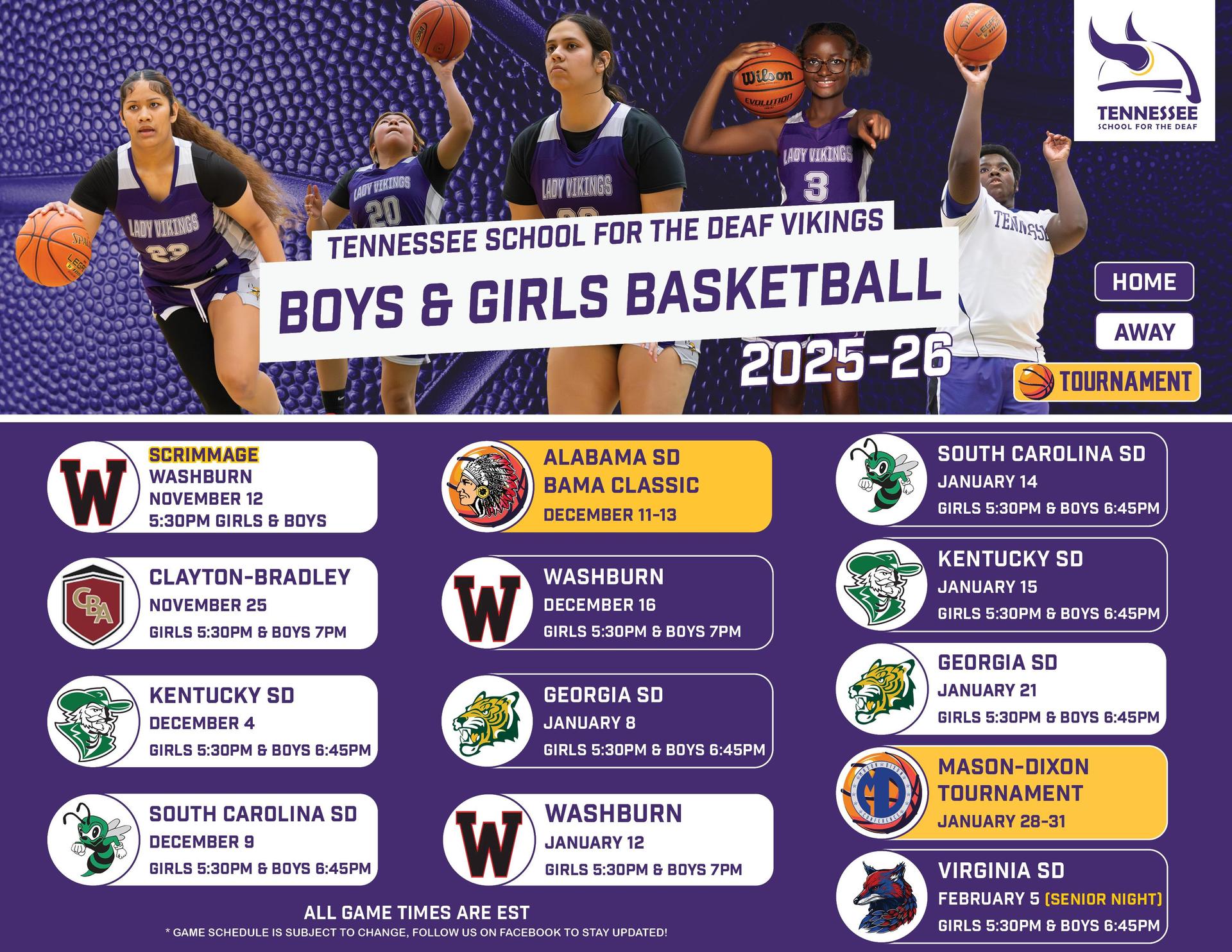 2025-2026 Varsity Boys and Girls Basketball schedule