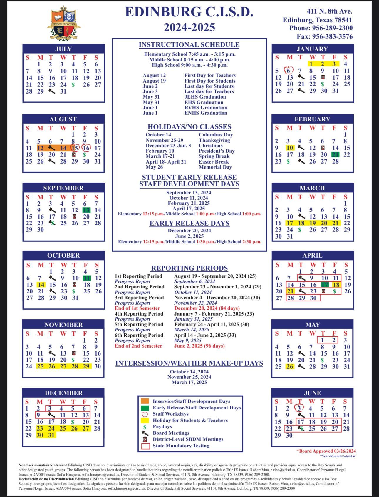 2024 2025 School Calendar Carmen V Avila Elementary