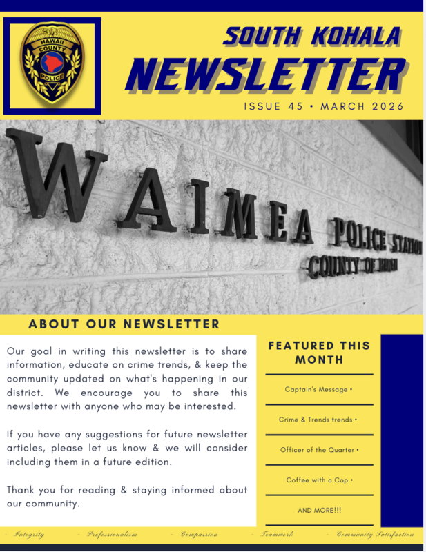 March 2026 South Kohala Police Newsletter
