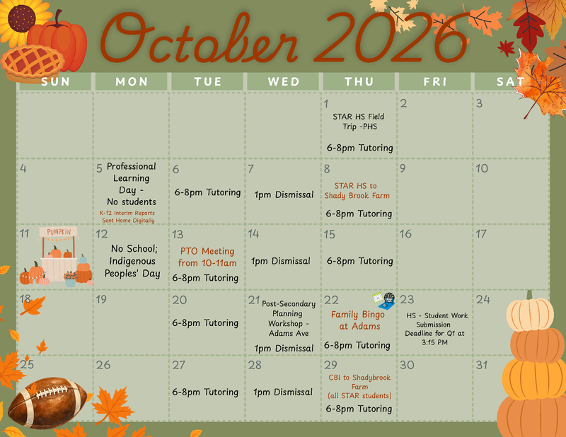 October Calendar English