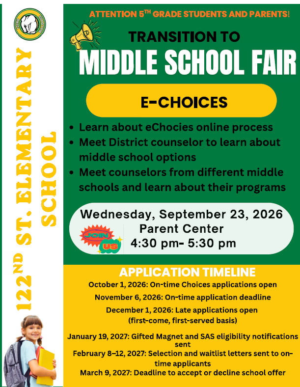 Flyer highlighting the transition to middle school fair