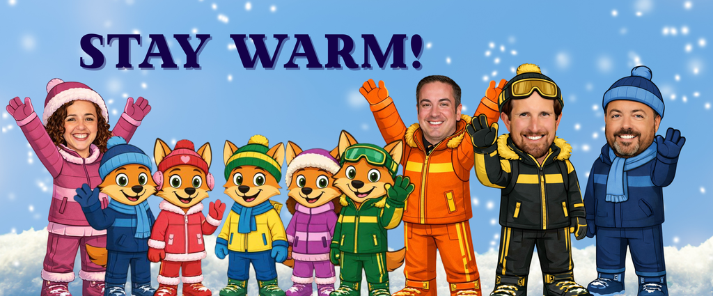 blue background, white snow, multicolor winter coloring.