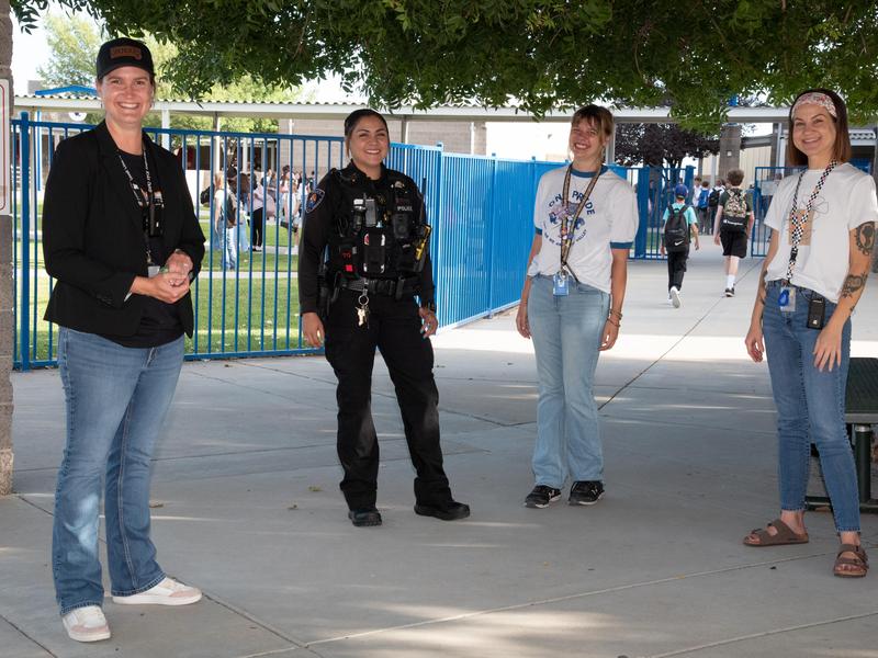Staff welcoming students on first day