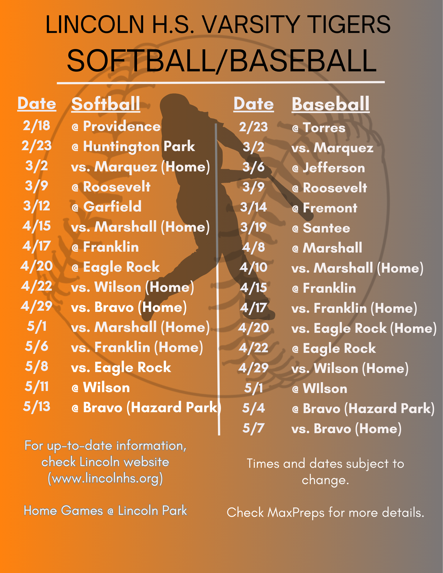 tigers baseball and softball schedule