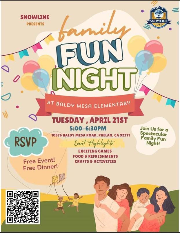 Snowline JUSD is hosting a Family Fun Night here at Baldy Mesa Elementary! Featured Photo