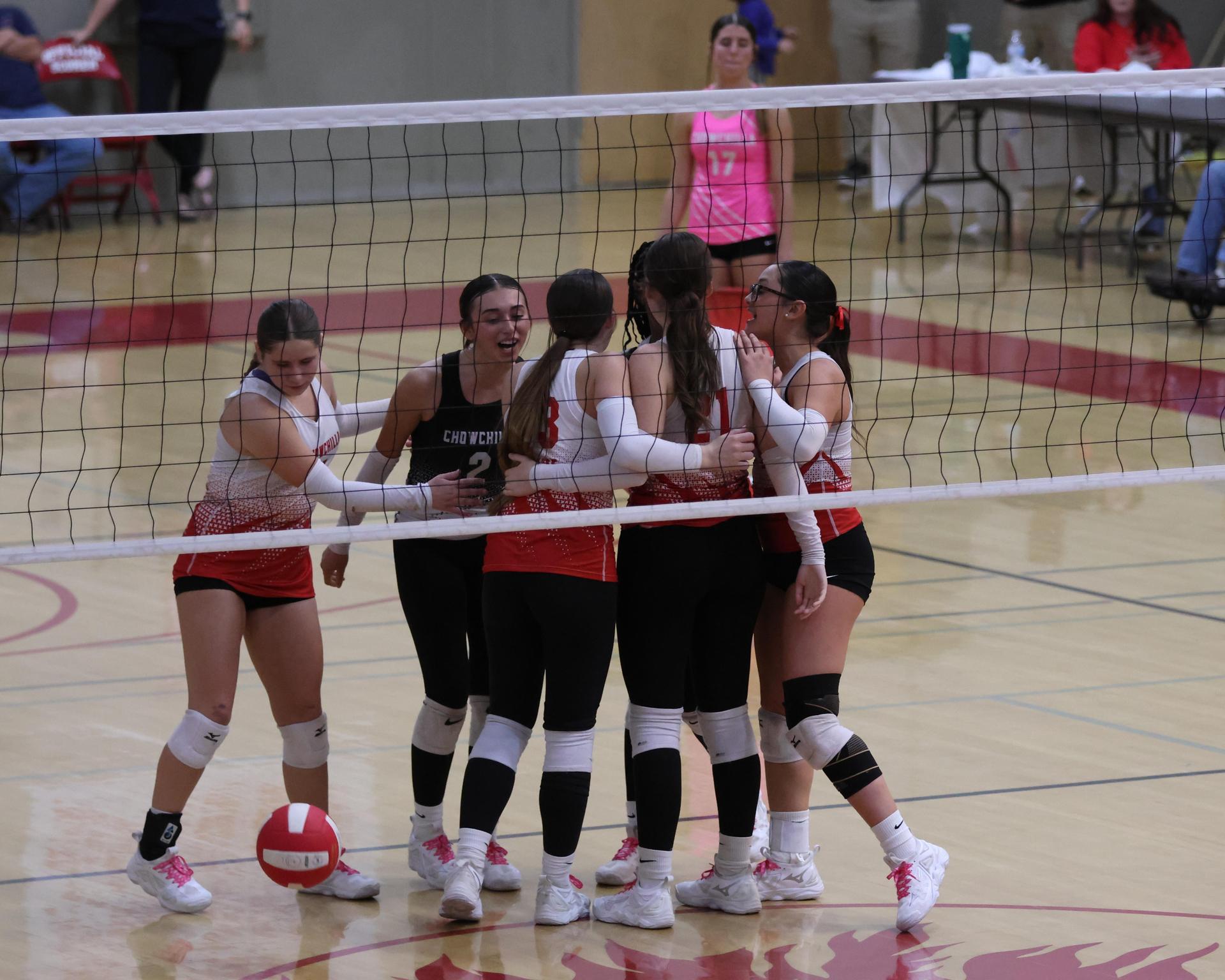 Varsity Volleyball playing vs. Fresno Christian 58