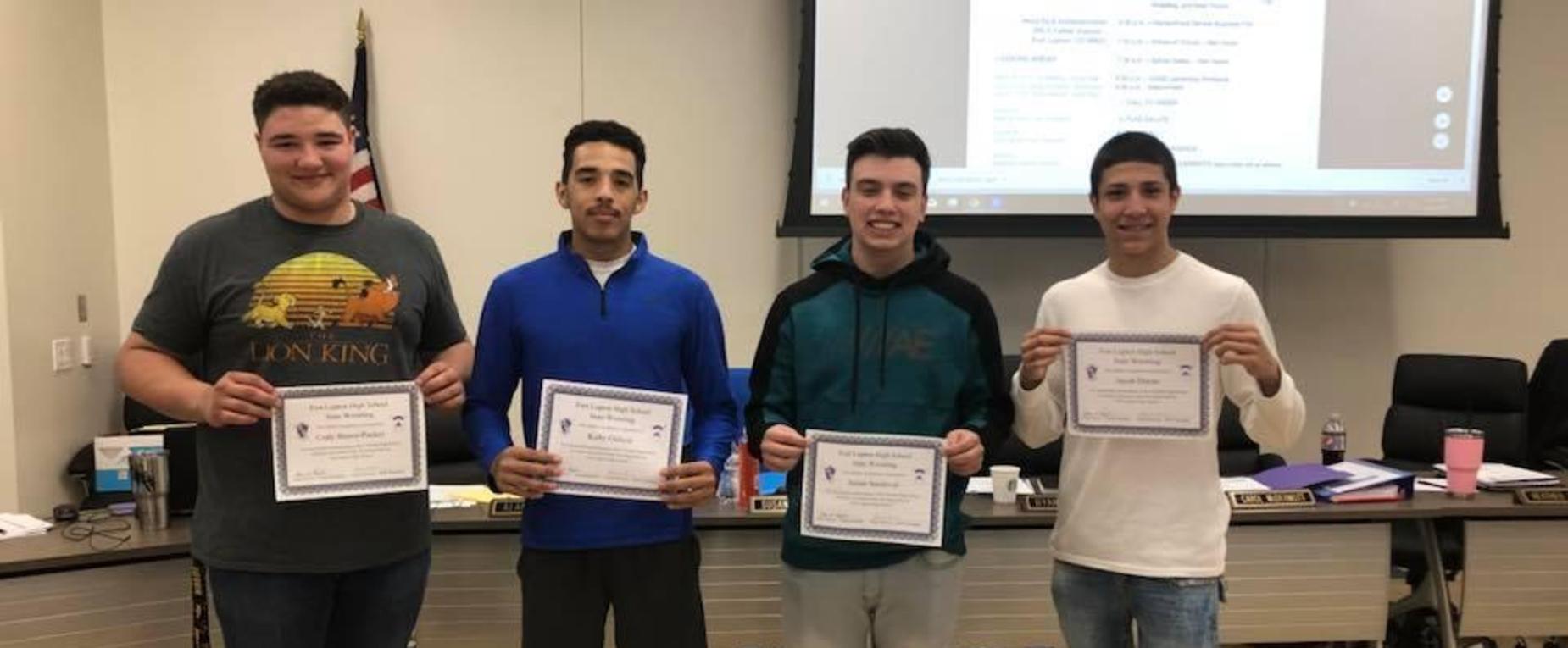 Fort Lupton Wrestlers Honored by the Board of Education