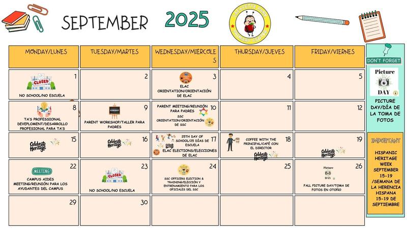 MONTHLY CALENDAR/CALENDARIO MENSUAL
