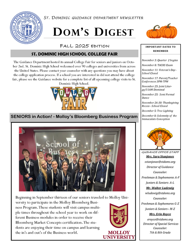 Dom's Digest - Guidance Department Newsletter (Fall 2025 Edition)