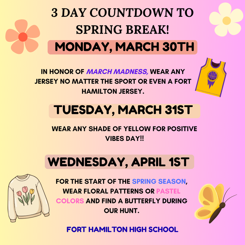 Count Down to Spring Break Spirit Days - March 30-April 1, 2026 Featured Photo