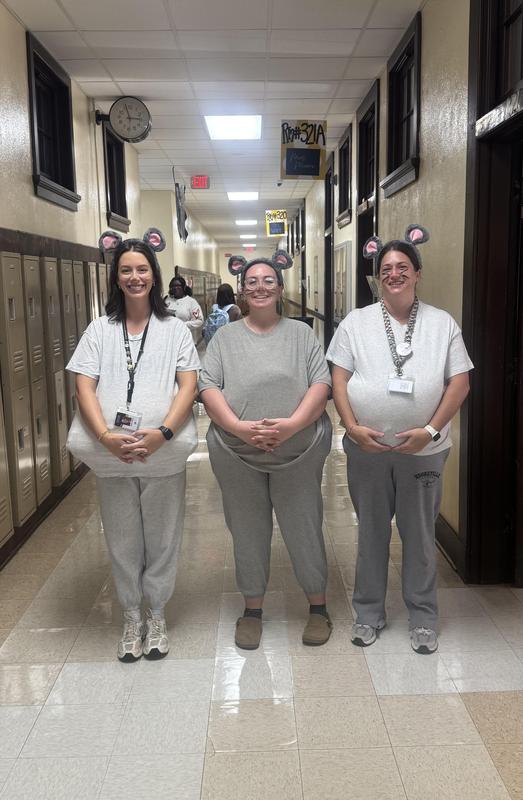 Mrs.Moore, Ms.Abrams, and Ms.Mason dressed as "rats" for RATional and irRational numbers.