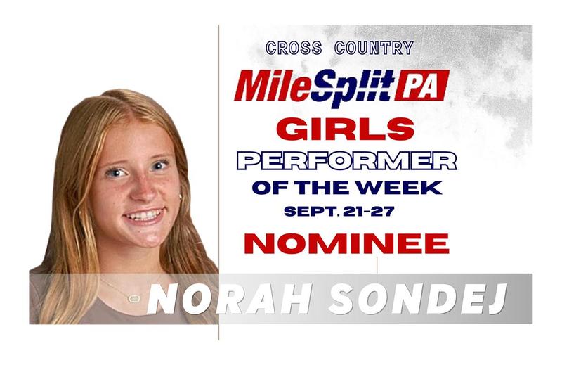 Award announcement for Norah Sondej as cross country nominee.